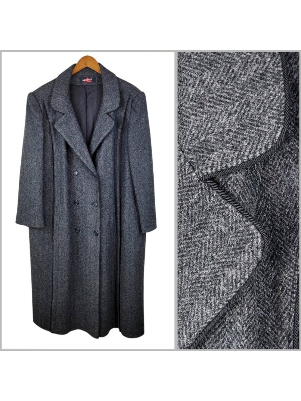 Vintage Wool Swing Coat Plus 3X 4X Tweed Gray Long Duster Winter Trench Overcoat